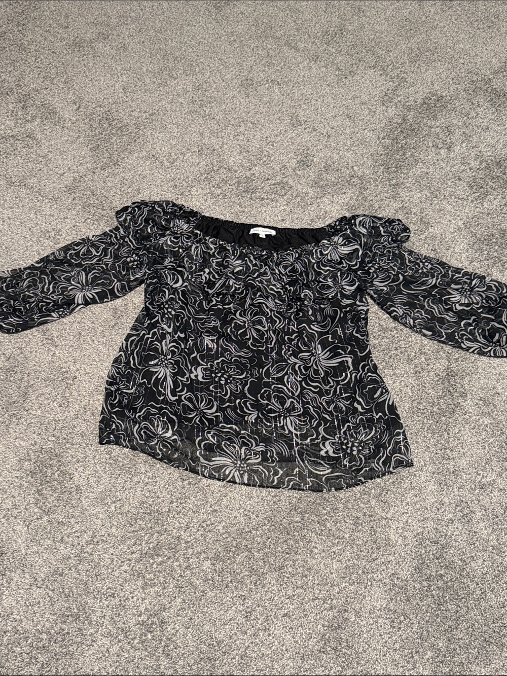 Black Floral Off-Shoulder Sheer Blouse